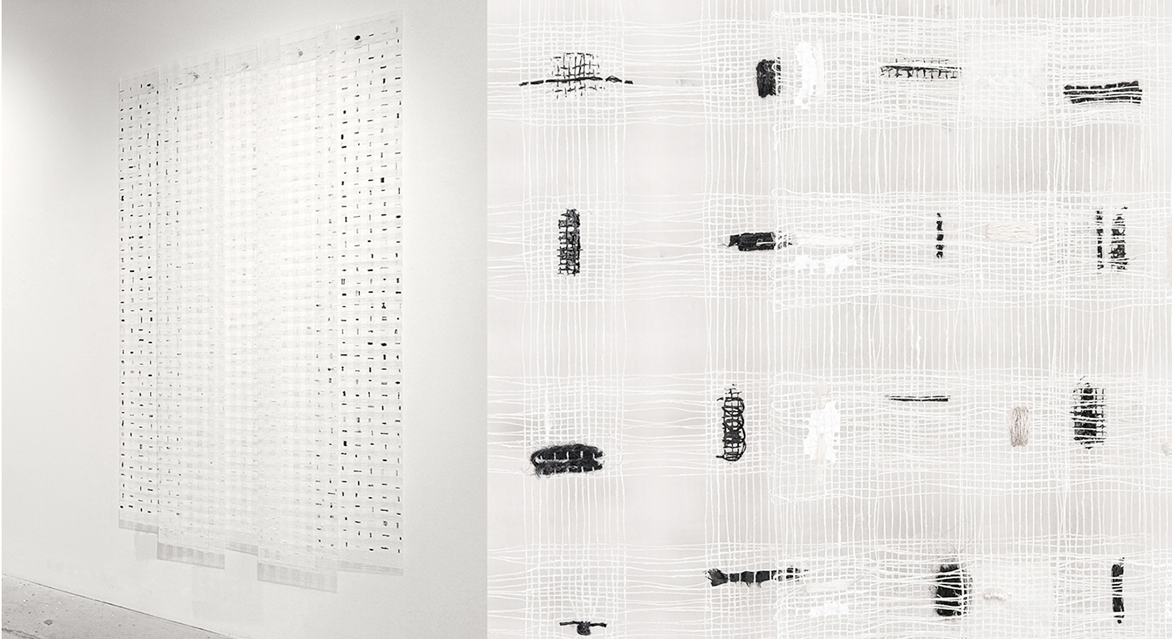 Installation "White Noise" size: 5 fabrics total 125x10x200cm
